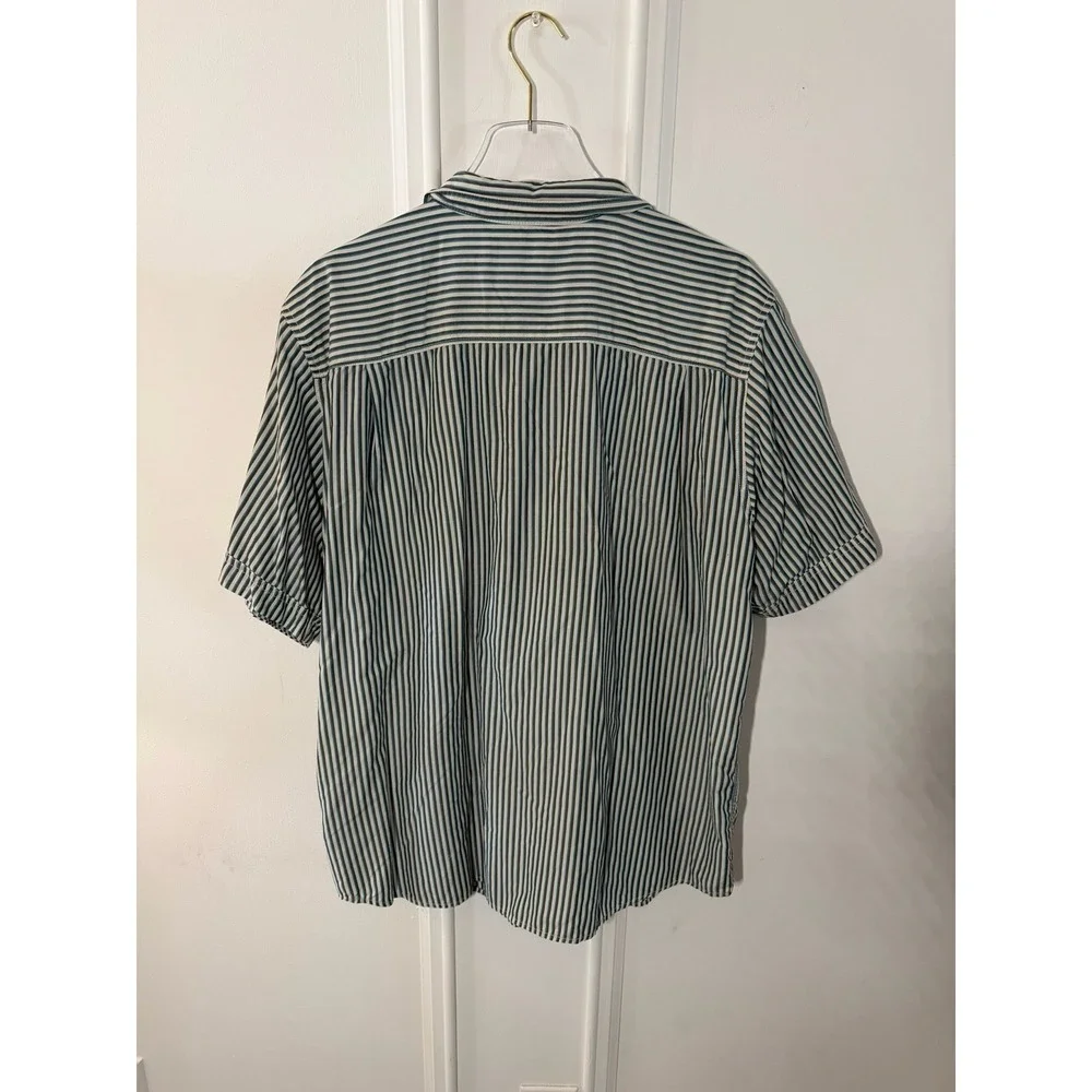 The North Face Men's XL Short Sleeve Button Up Shirt Striped Blue Teal White